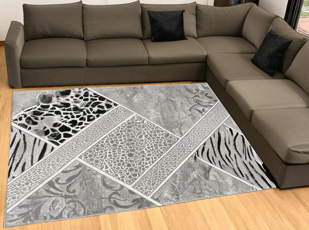 8' X 11' Grey Geometric Power Loom Stain Resistant Area Rug