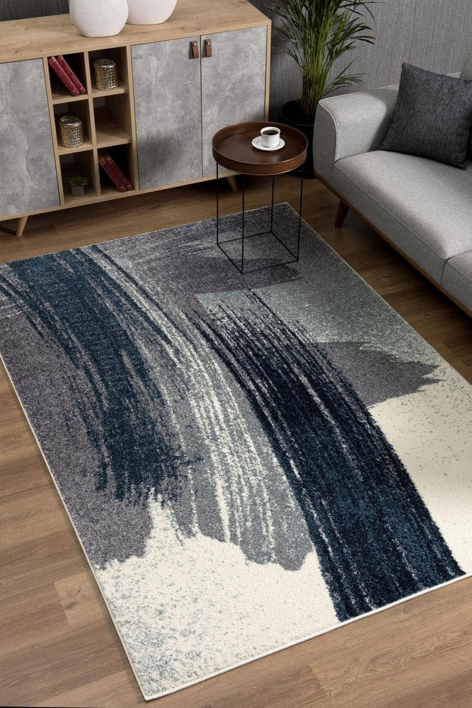 10' Blue And White Abstract Shag Runner Rug