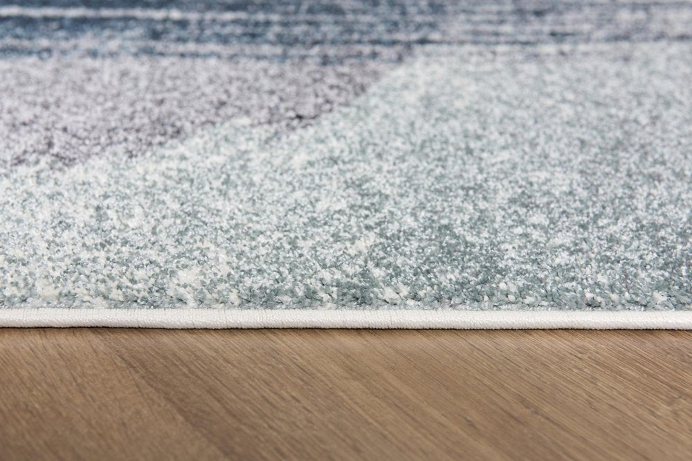 13' Blue And White Abstract Shag Runner Rug