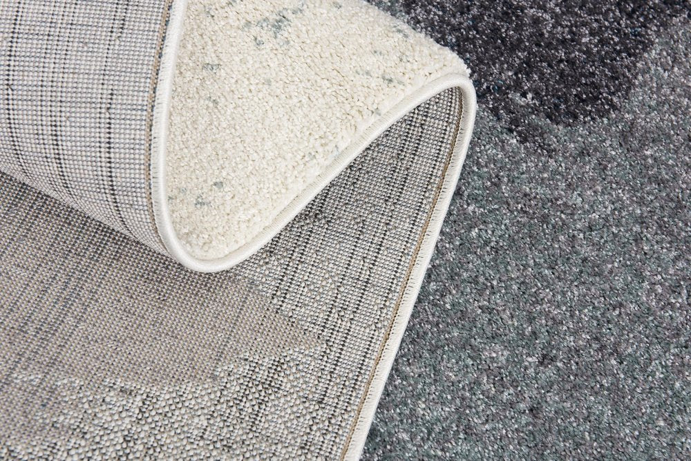 15' Blue And White Abstract Shag Runner Rug