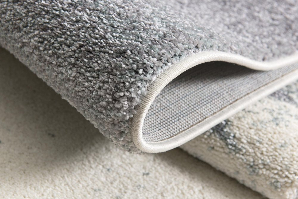 15' Blue And White Abstract Shag Runner Rug