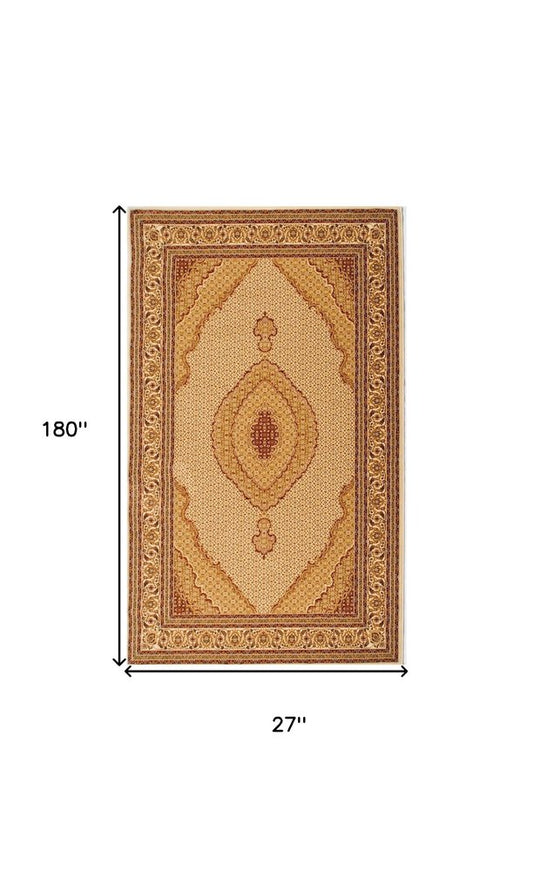 15' Beige And Ivory Oriental Runner Rug