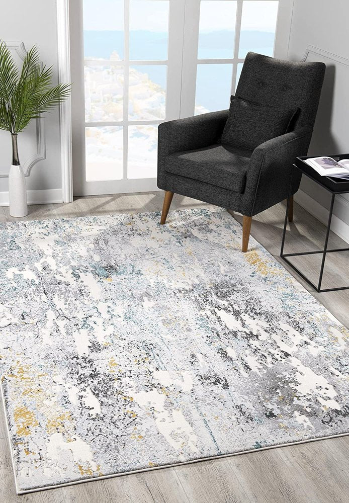 10' Gray And White Abstract Shag Runner Rug
