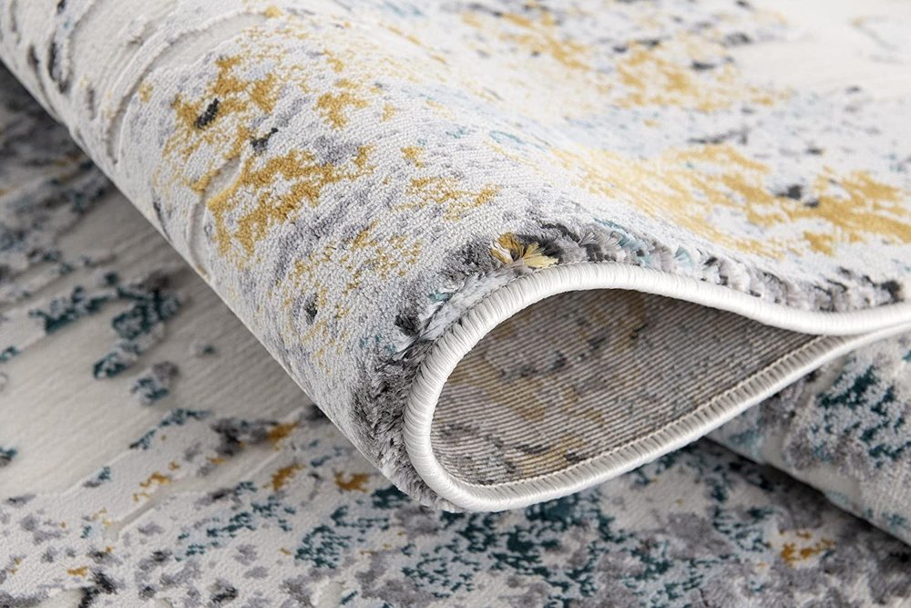 10' Gray And White Abstract Shag Runner Rug