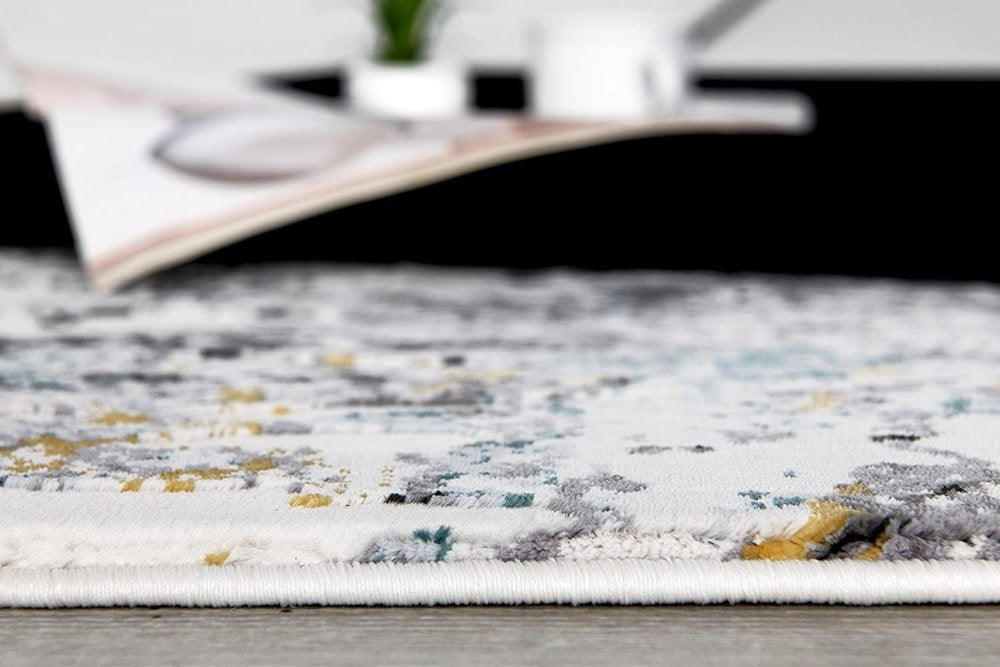 10' Gray And White Abstract Shag Runner Rug