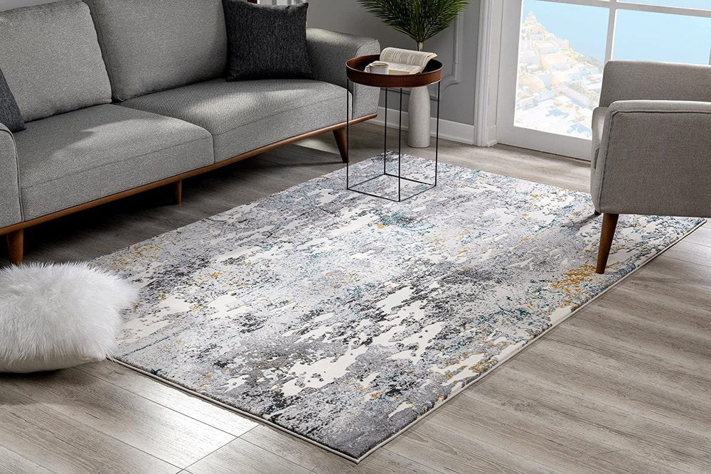 13' Gray And White Abstract Shag Runner Rug