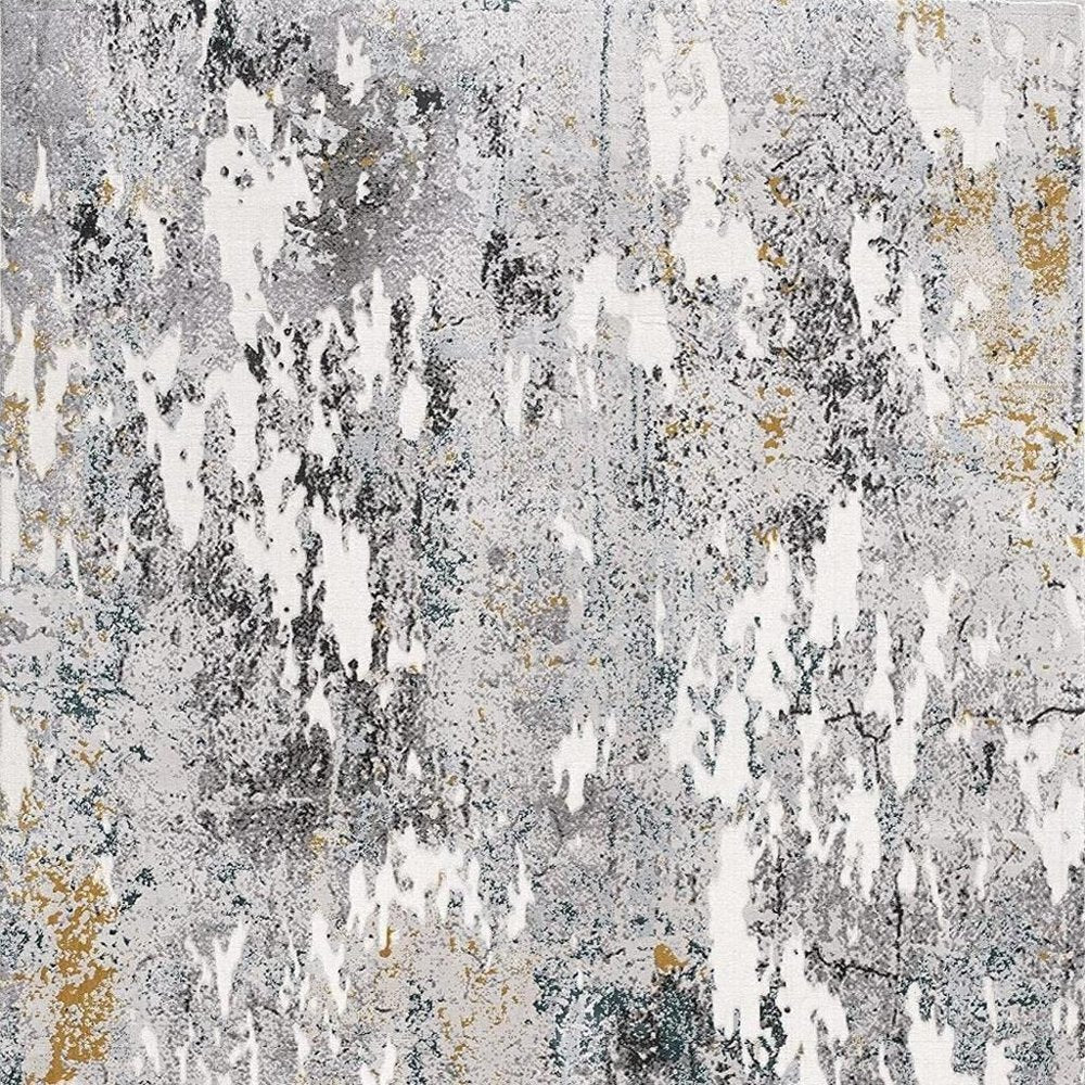 13' Gray And White Abstract Shag Runner Rug