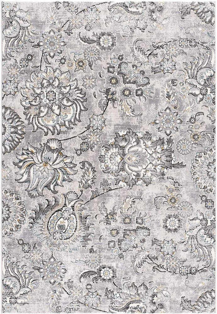 10' Gray And Ivory Floral Shag Runner Rug