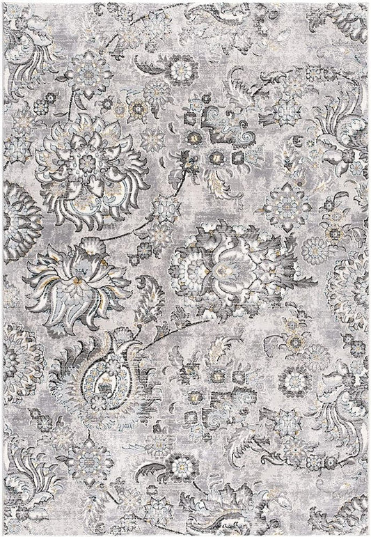 10' Gray And Ivory Floral Shag Runner Rug