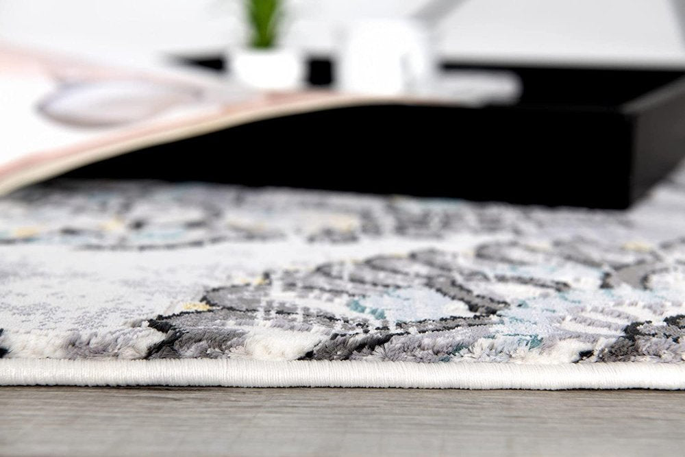 10' Gray And Ivory Floral Shag Runner Rug