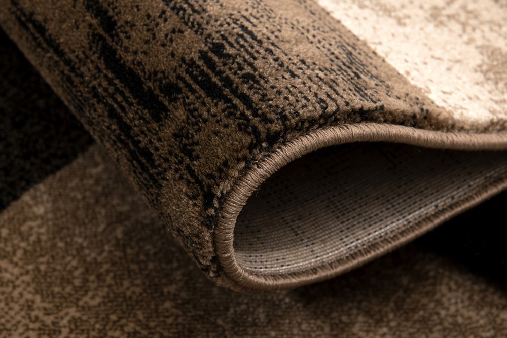 8' Brown Black and Tan Geometric Power Loom Runner Rug