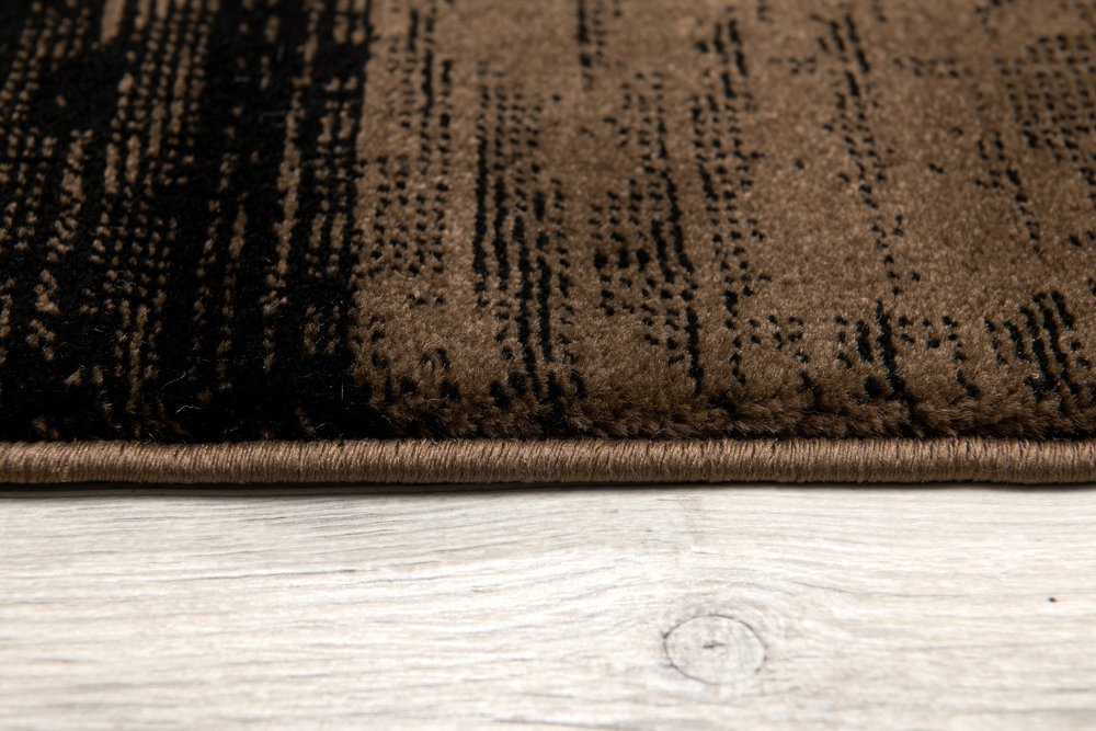 8' Brown Black and Tan Geometric Power Loom Runner Rug