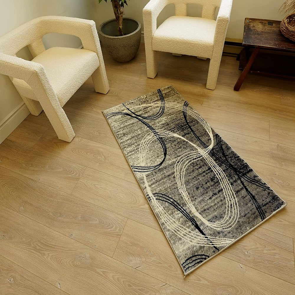10' Gray And Ivory Abstract Shag Runner Rug