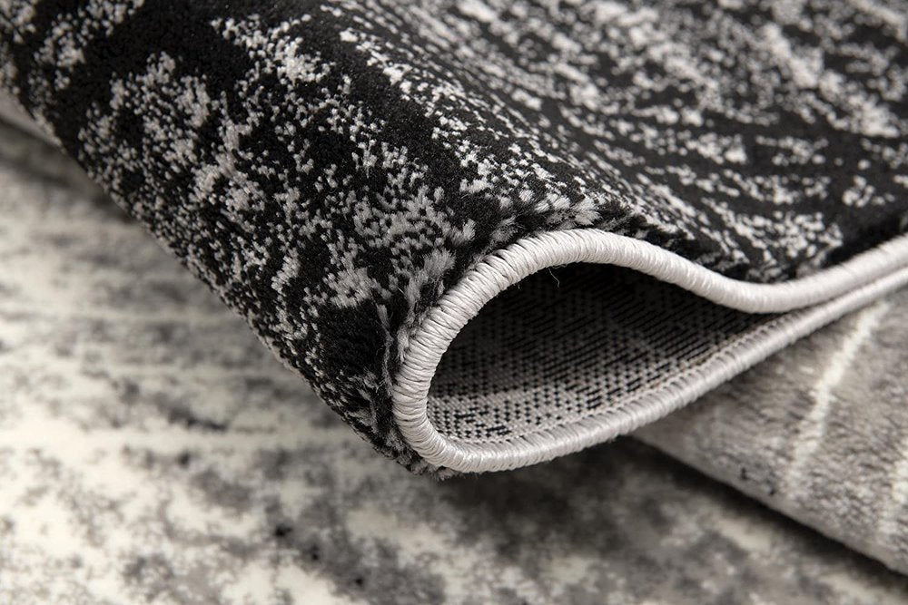 10' Gray And Ivory Abstract Shag Runner Rug