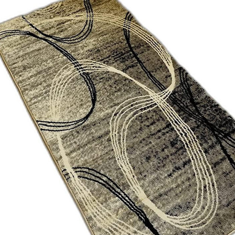 10' Gray And Ivory Abstract Shag Runner Rug