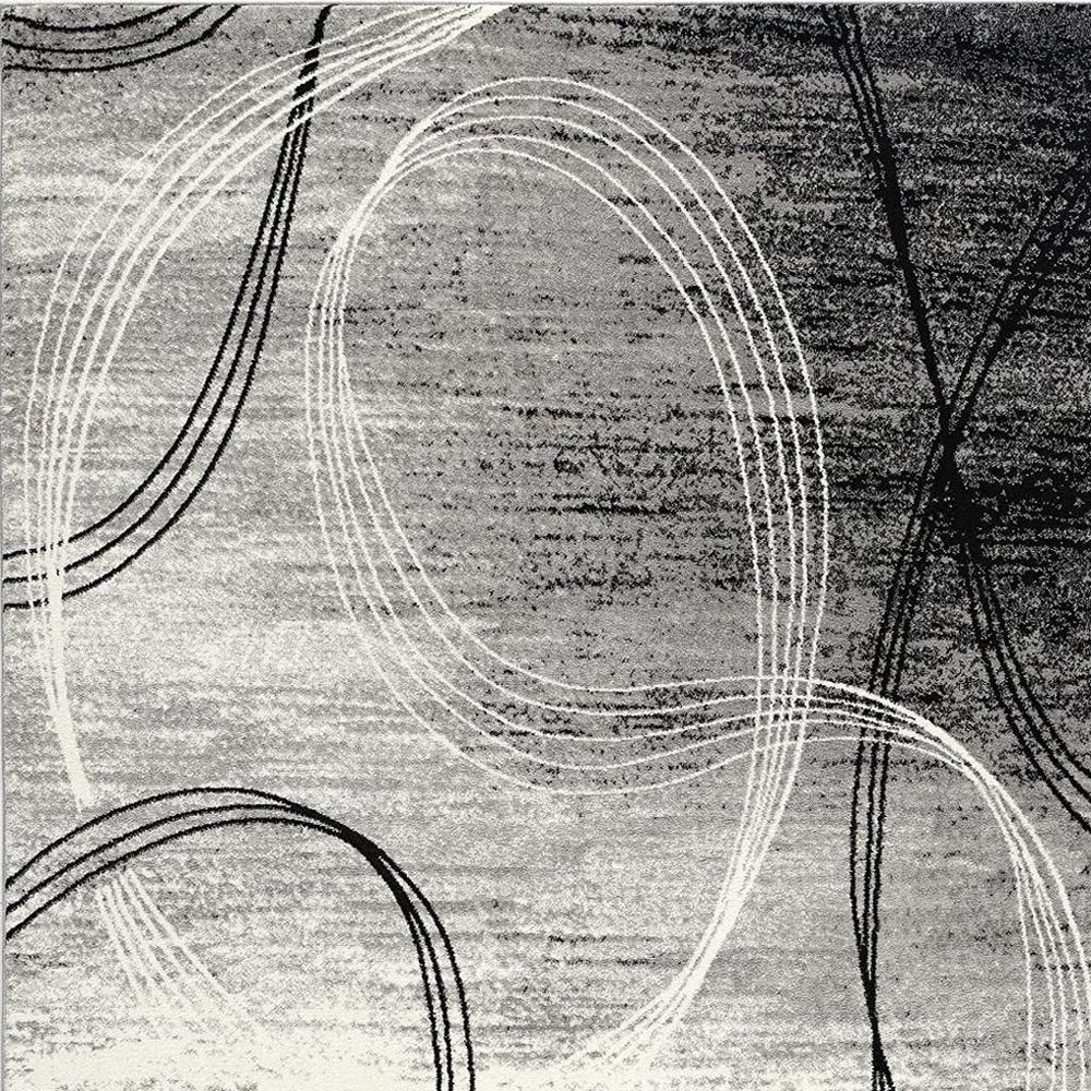 15' Gray And Ivory Abstract Shag Runner Rug