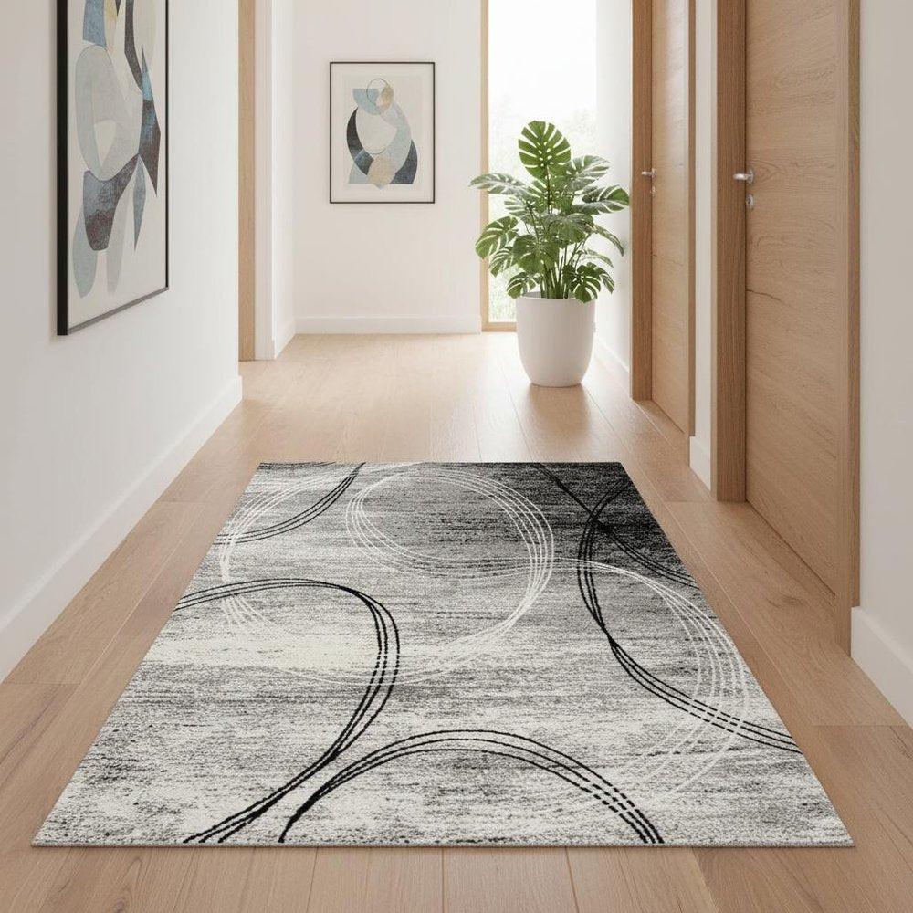 15' Gray And Ivory Abstract Shag Runner Rug