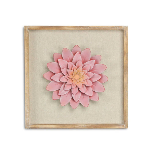 12" X 13" Pink and Off White Flower Wood and Metal Wall Decor