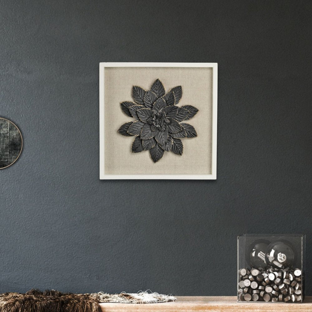12" X 13" Black And Gold Flower Wood and Metal Wall Decor