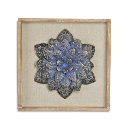 12" X 13" Dark Blue Flower Wood and Metal Wall Decor