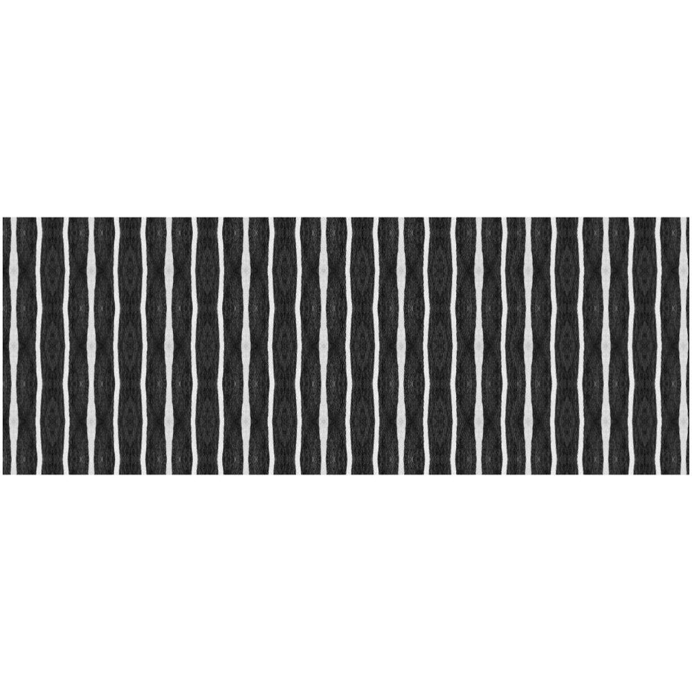 2' X 5' Black And White Modern Stripe Printed Vinyl Area Rug with UV Protection