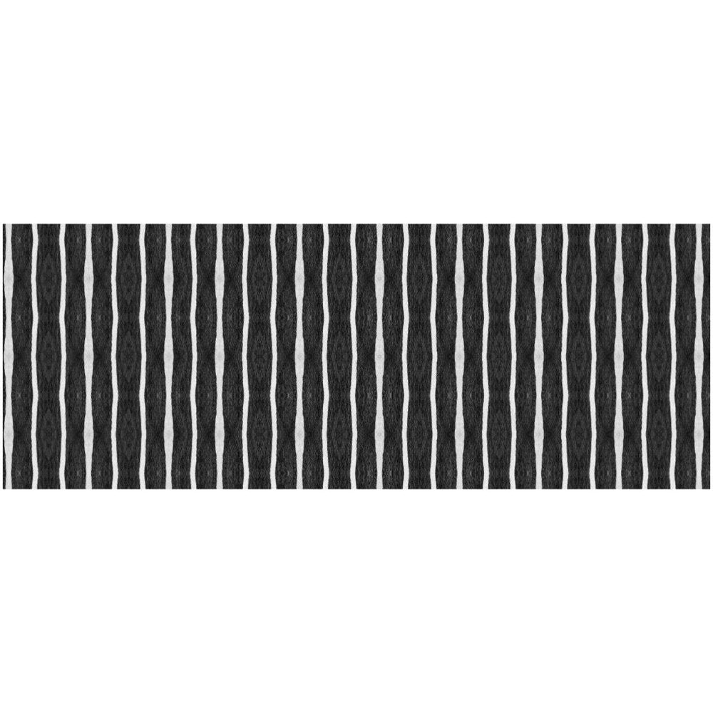 2' X 5' Black And White Modern Stripe Printed Vinyl Area Rug with UV Protection