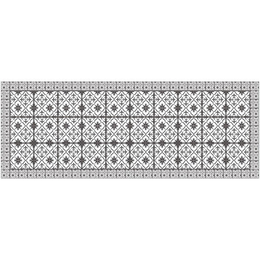 2' X 5' Dark Gray And White Tile Printed Vinyl Area Rug with UV Protection