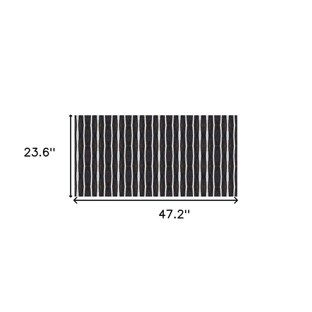 2' X 4' Black And White Modern Stripe Printed Vinyl Area Rug with UV Protection