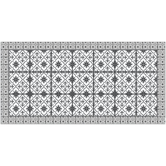 2' X 4' Dark Gray And White Tile Printed Vinyl Area Rug with UV Protection