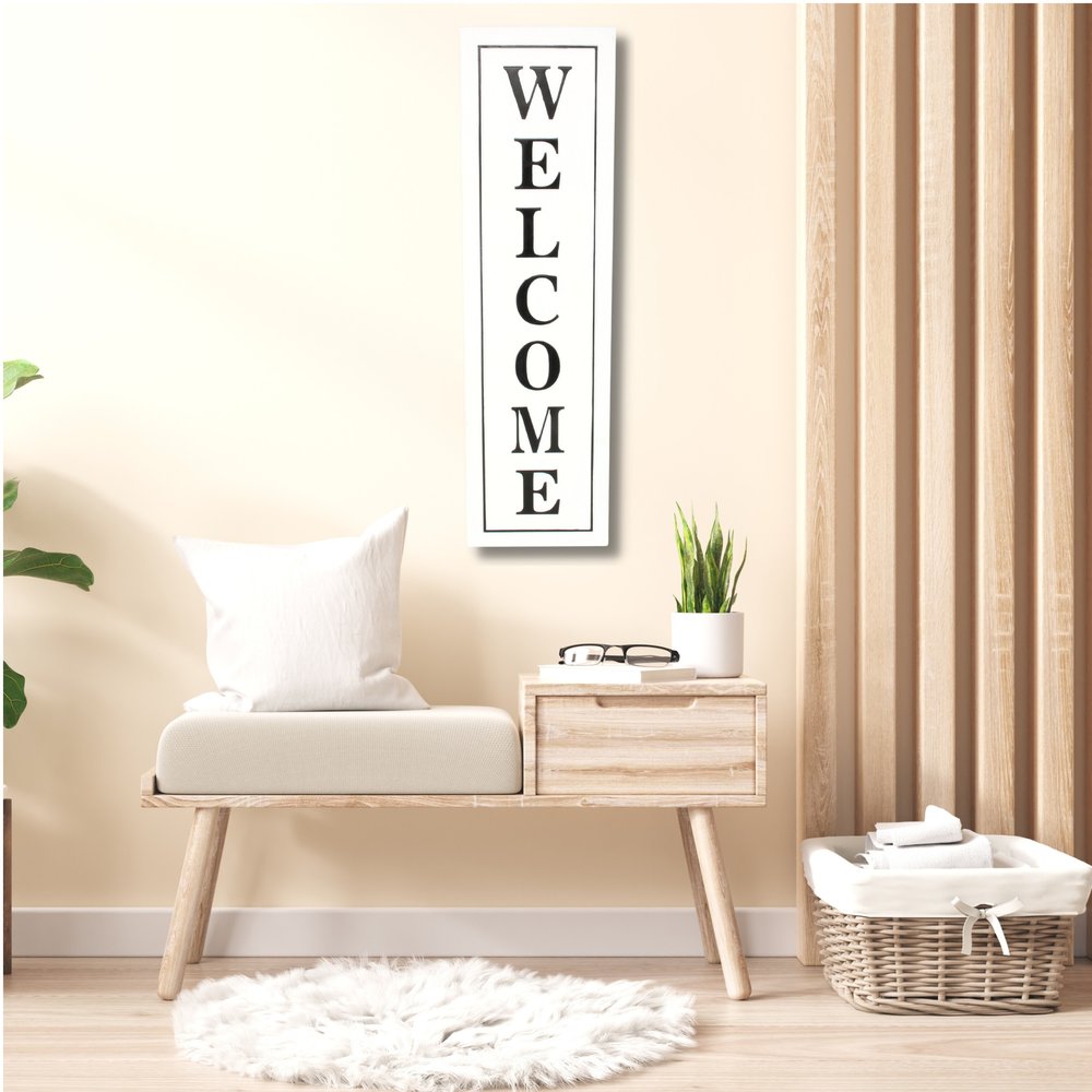 39" X 11" White and Black Welcome Metal Wall Decor