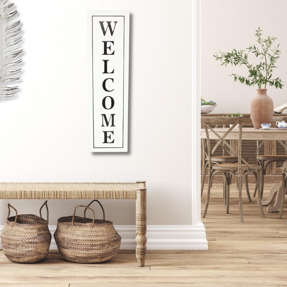 39" X 11" White and Black Welcome Metal Wall Decor