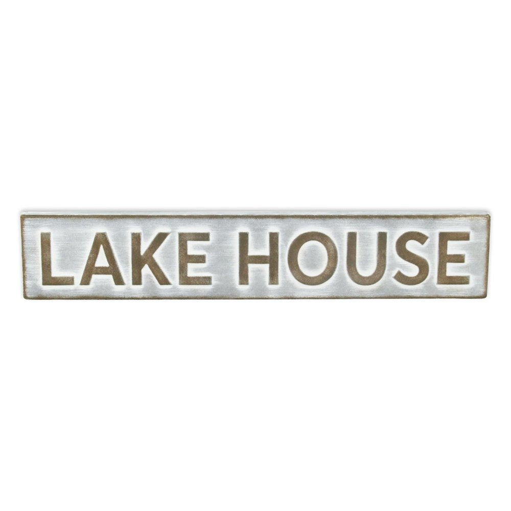 5" X 24" Gray and Brown Lake House Metal Wall Decor