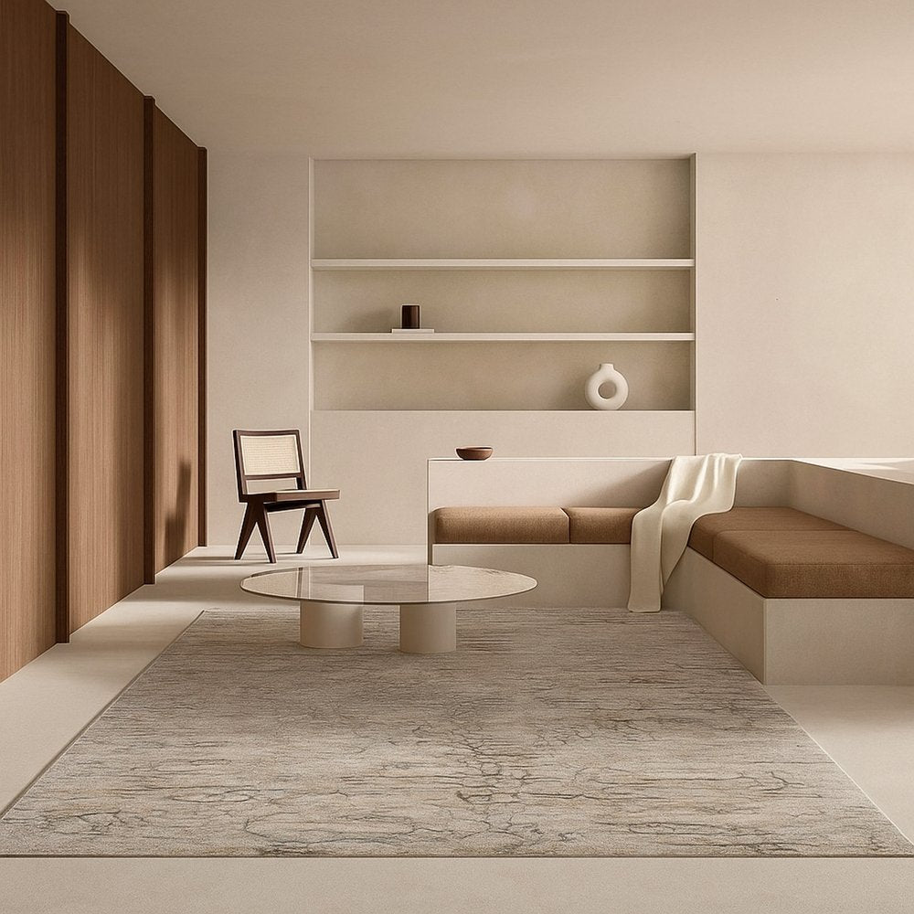 5' X 8' Beige Abstract Stain Resistant Area Rug