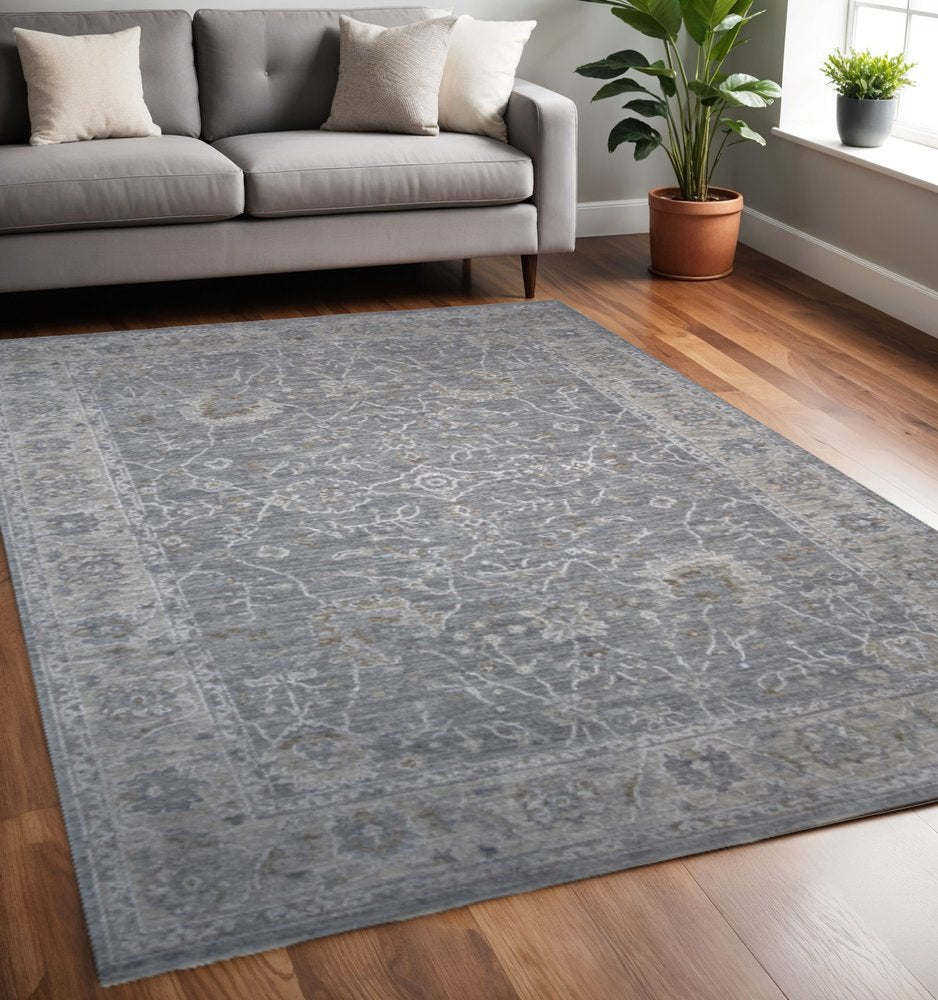 5' X 7' Blue Gray Southwestern Floral Area Rug