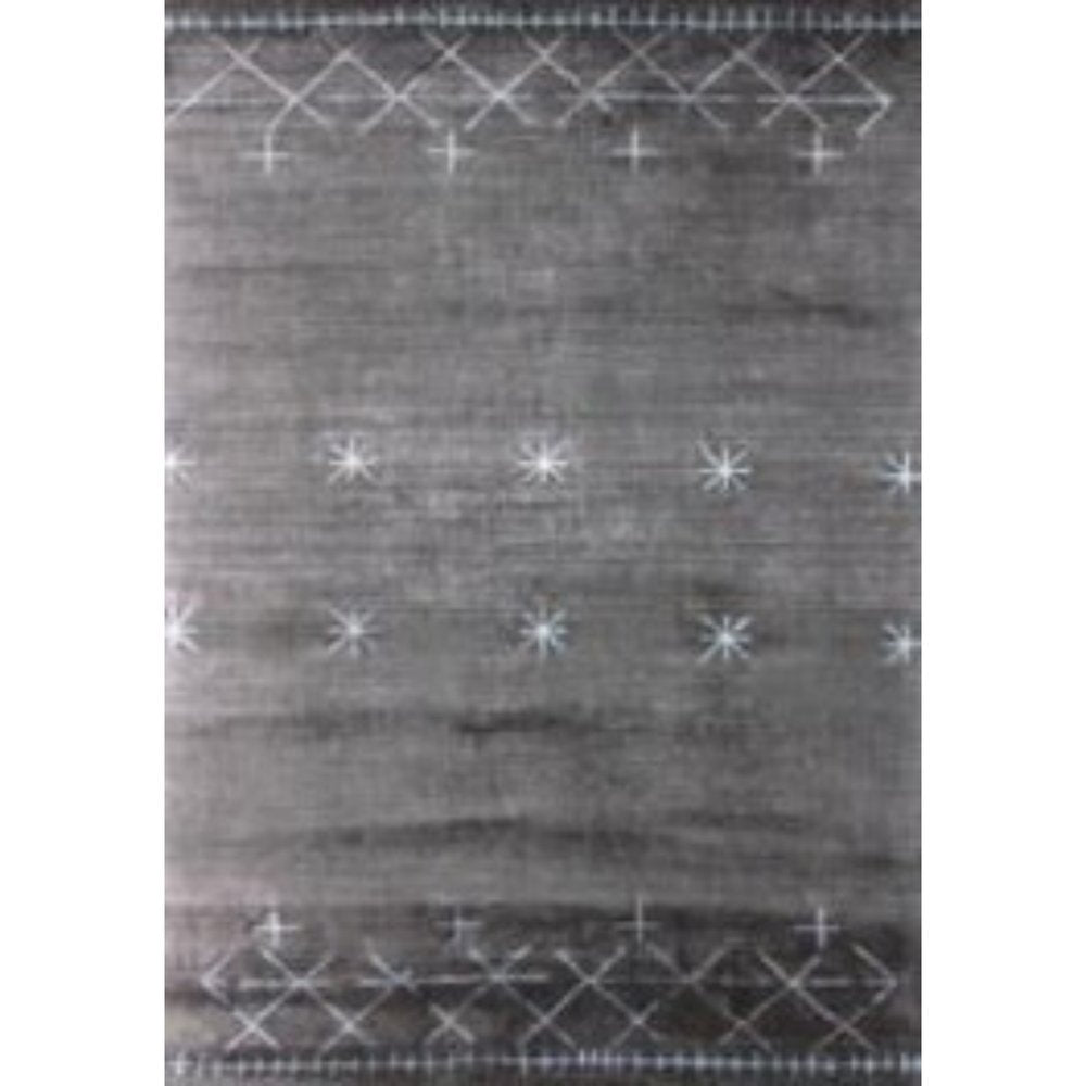 5' X 8' Charcoal And Silver Abstract Ombre with Stars Hand Loomed Area Rug