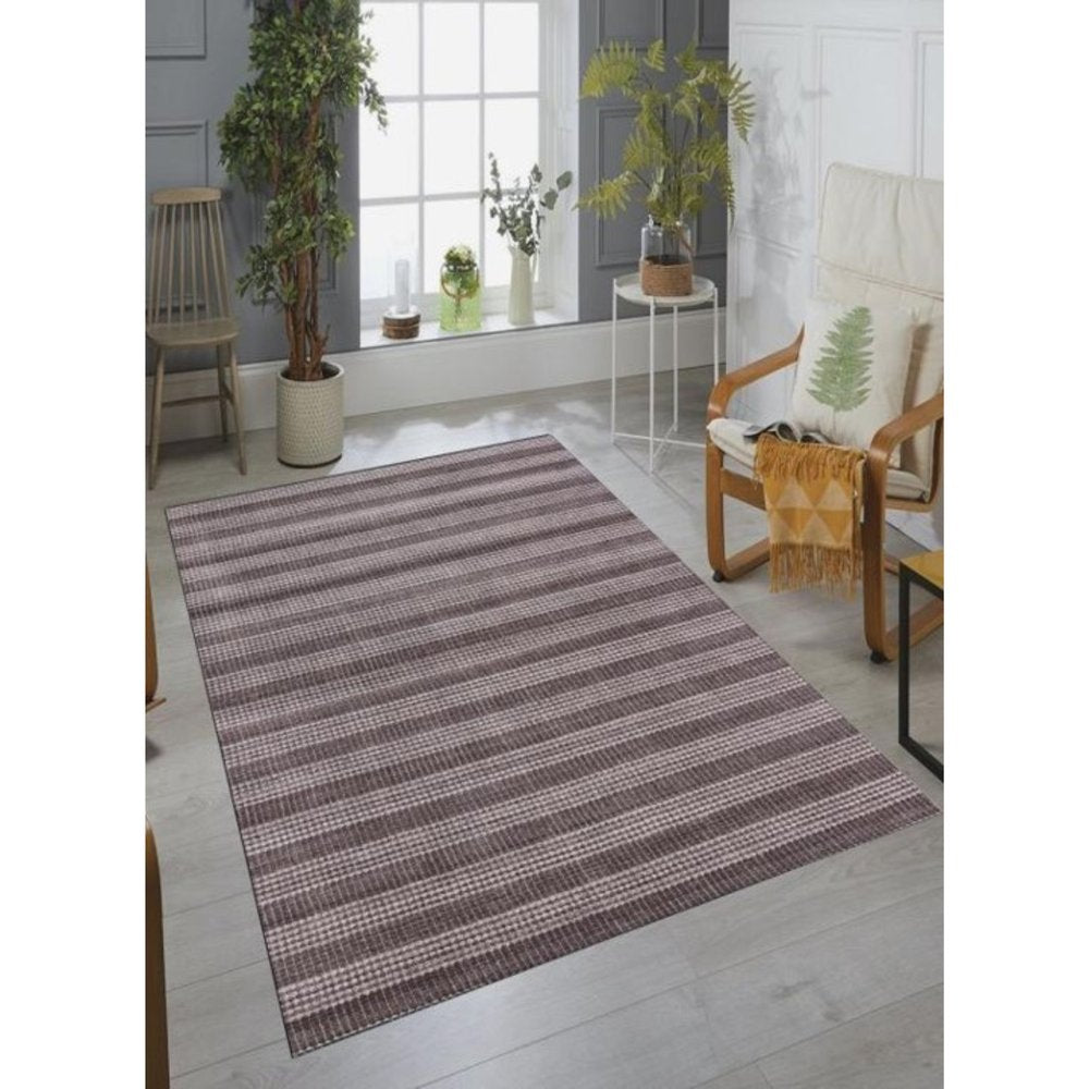5' X 8' Rust And White Striped Hand Loomed Area Rug