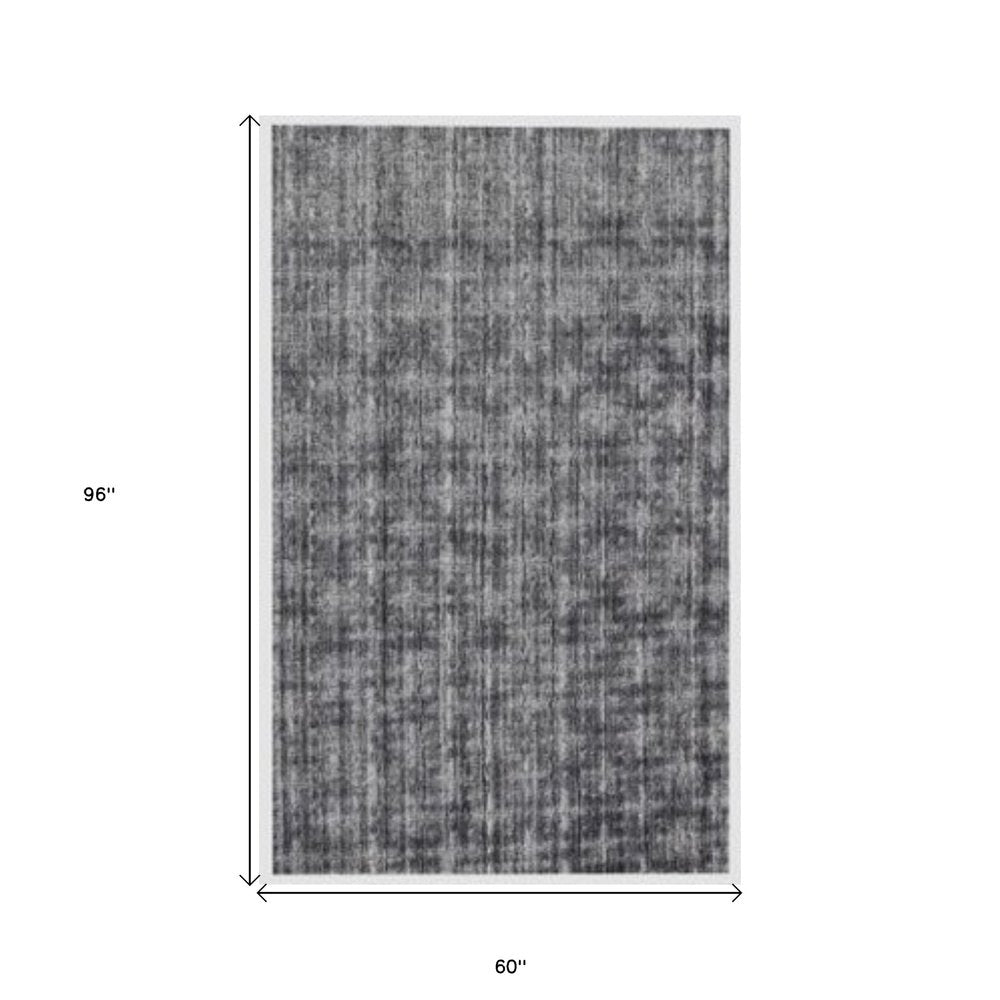 5' X 8' Dark Grey And Silver Plaid Cross Hand Loomed Area Rug