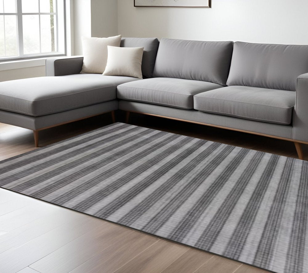 8' X 10' Black And Dark Grey Hand Loomed Area Rug