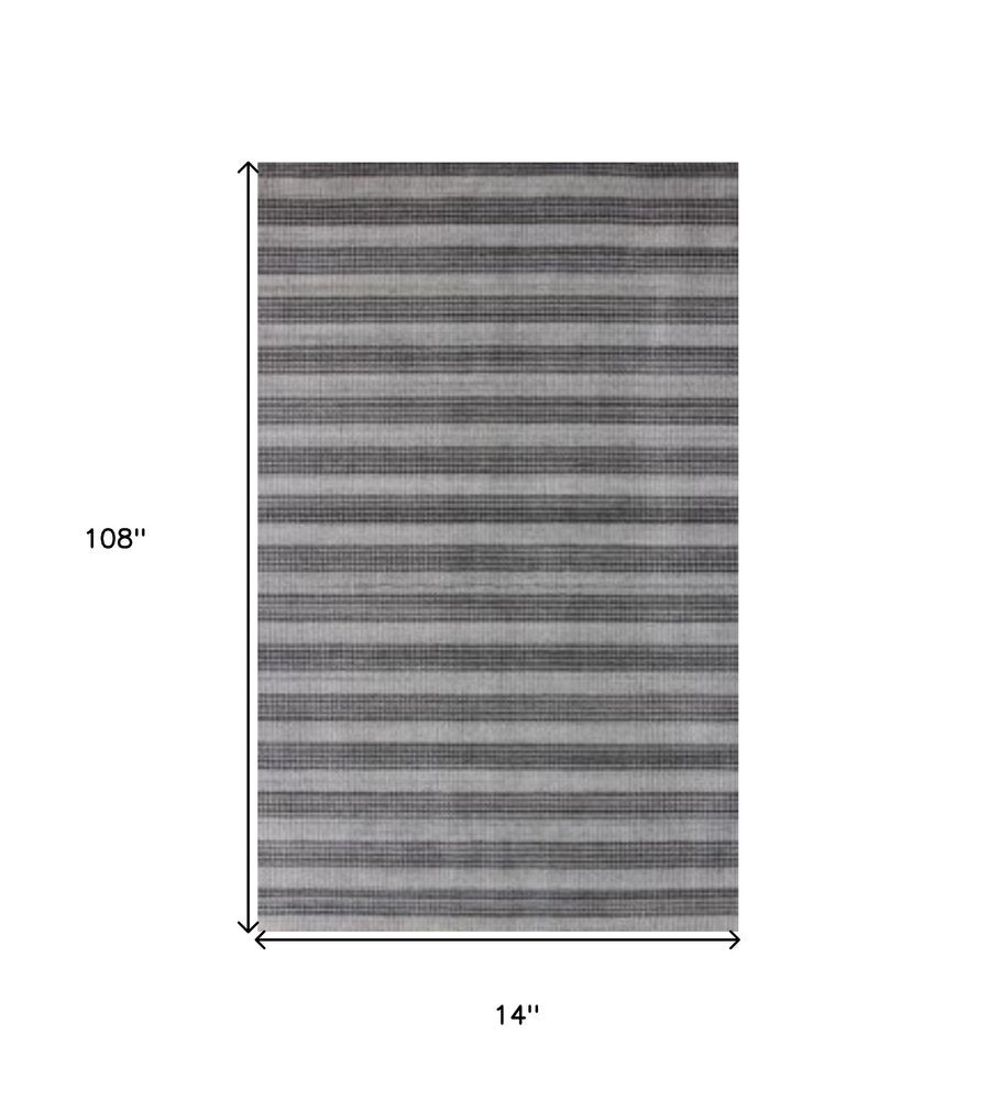 9' X 12' Black And Dark Grey Hand Loomed Area Rug