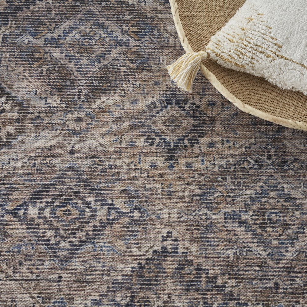 6' X 9' Ivory And Latte Medallion Distressed Washable Area Rug