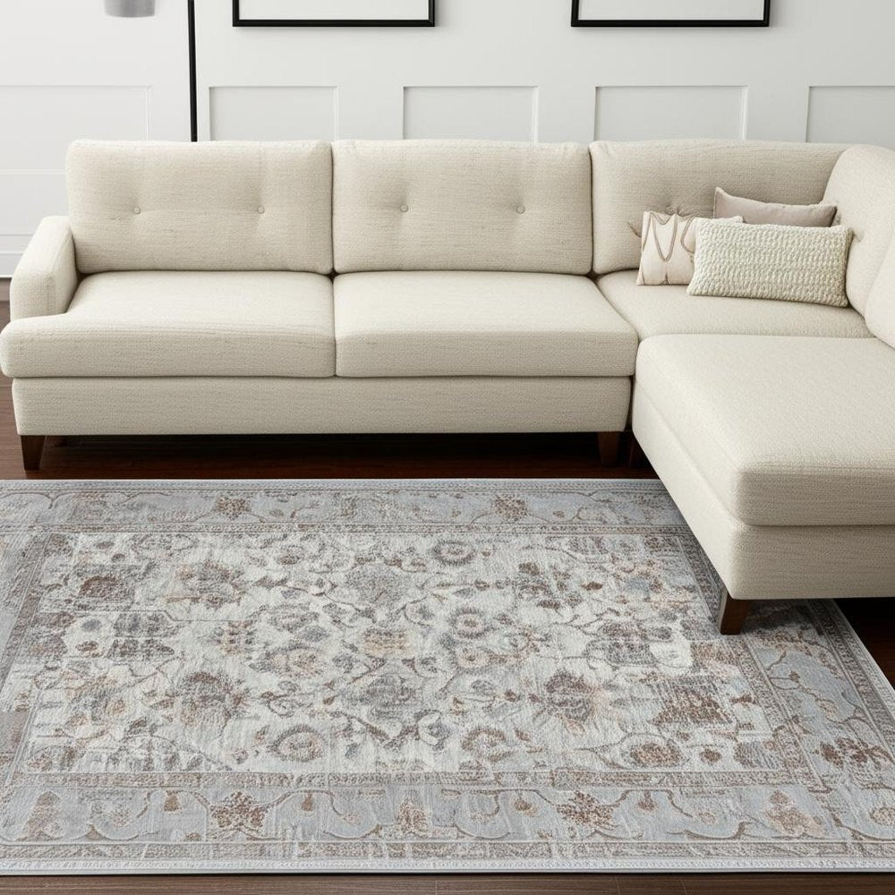 7' X 10' Grey Oriental Area Rug