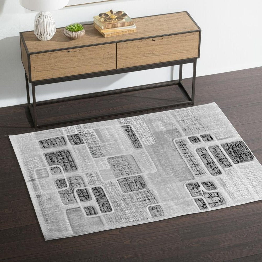 4' X 6' Grey Geometric Area Rug