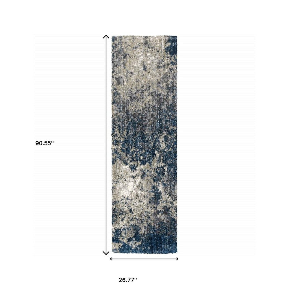 7' X 10' Blue And Gray Abstract Shag Area Rug