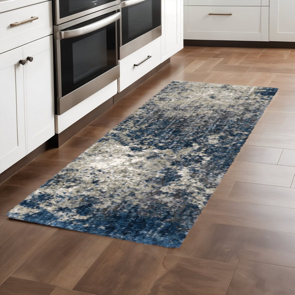 7' X 10' Blue And Gray Abstract Shag Area Rug