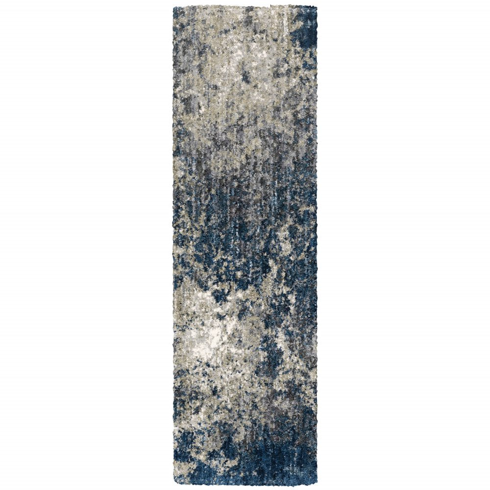 7' X 10' Blue And Gray Abstract Shag Area Rug