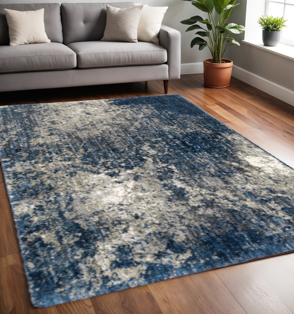 7' X 10' Blue And Gray Abstract Shag Area Rug