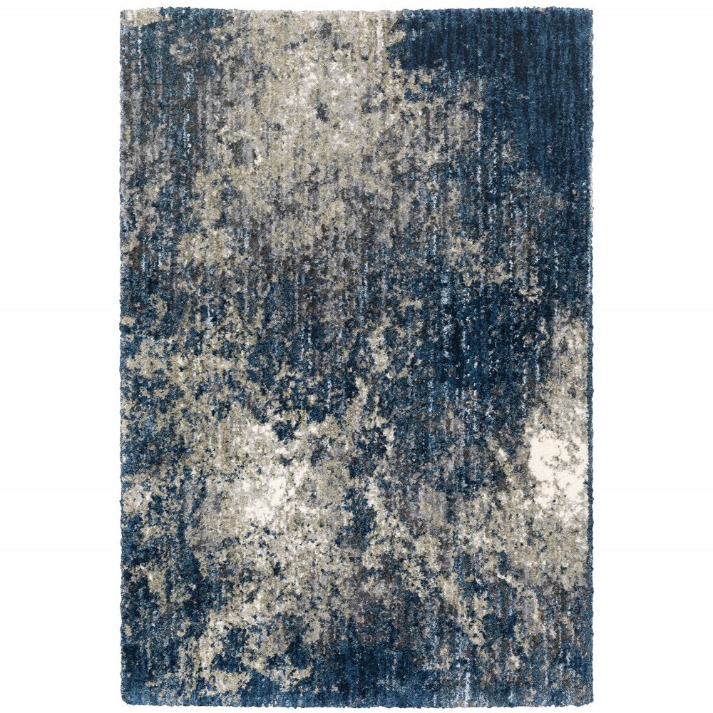 7' X 10' Blue And Gray Abstract Shag Area Rug