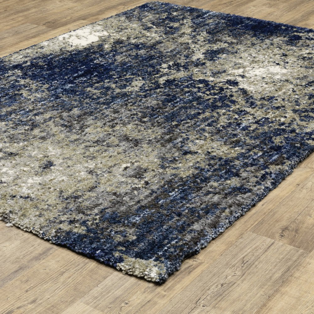 7' X 10' Blue And Gray Abstract Shag Area Rug