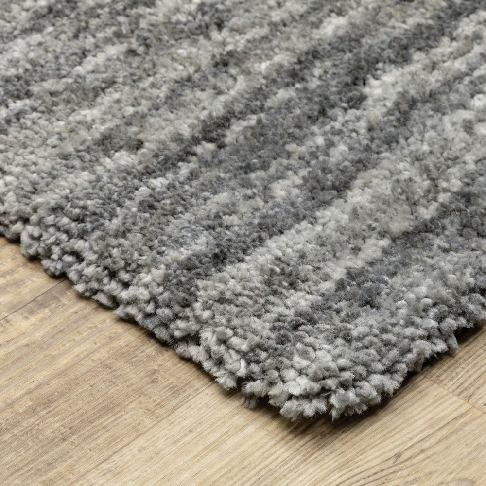 10' X 13' Grey Shag Power Loom Stain Resistant Area Rug