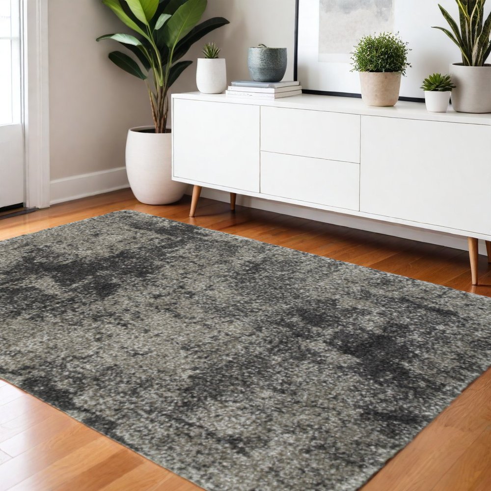 7' X 10' Gray Abstract Shag Power Loom Area Rug